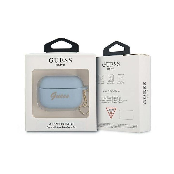 Guess GUAPLSCHSB AirPods Pro dangtelis mėlynas/mėlynas Silikoninis žavesys Heart Collection