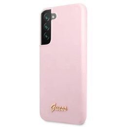 Guess GUHCS22MLSLMGLA S22+ S906 levandų/lavandų spalvos deklas Silikoninis Script Metalinis logotipas