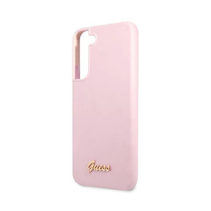 Guess GUHCS22MLSLMGLA S22+ S906 levandų/lavandų spalvos deklas Silikoninis Script Metalinis logotipas