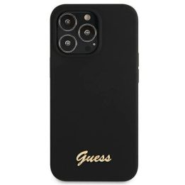 Guess GUHMP13LLSLMGBK iPhone 13 Pro / 13 6,1 juodas/juodas deklas Silikoninis rašto aukso spalvos logotipas MagSafe