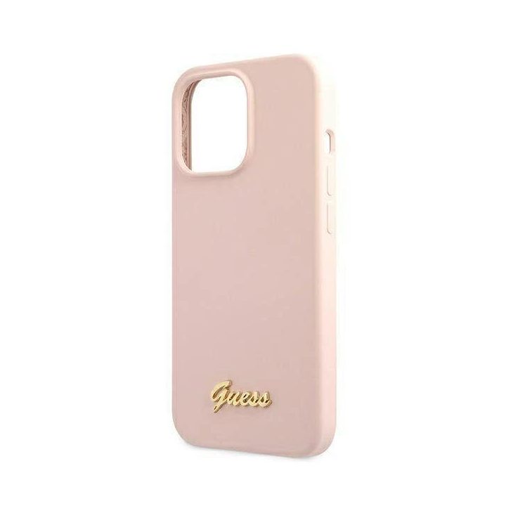 Guess GUHMP13LLSLMGLP iPhone 13 Pro / 13 6,1 šviesiai rožinis/šviesiai rožinis deklas Silikoninis Script Gold Logo Magsafe