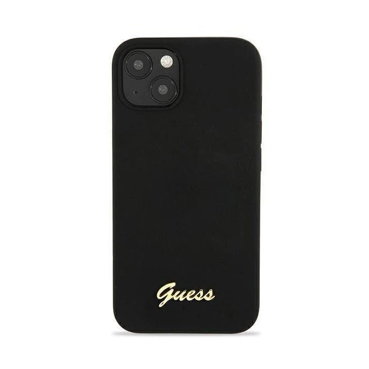 Guess GUHMP13MLSLMGBK iPhone 13 6,1 juodas/juodas deklas Silikoninis Script Gold Logo Magsafe