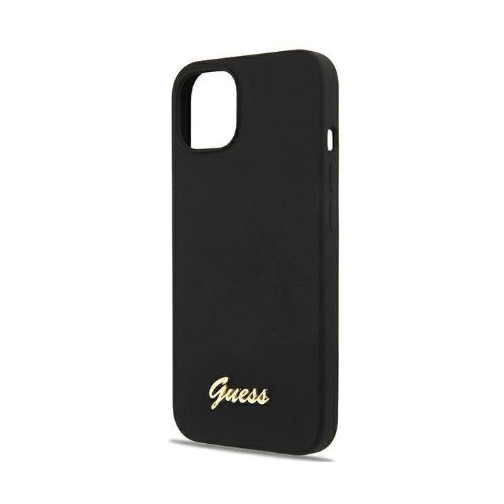 Guess GUHMP13MLSLMGBK iPhone 13 6,1 juodas/juodas deklas Silikoninis Script Gold Logo Magsafe