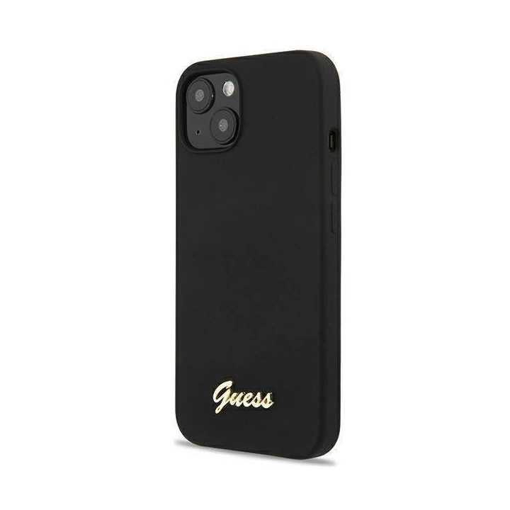 Guess GUHMP13MLSLMGBK iPhone 13 6,1 juodas/juodas deklas Silikoninis Script Gold Logo Magsafe