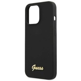 Guess GUHMP13XLSLMGBK iPhone 13 Pro Max 6.7 juodas/juodas deklas Silikoninis Script Gold Logo MagSafe