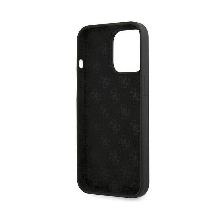 Guess GUHMP13XLSLMGBK iPhone 13 Pro Max 6.7 juodas/juodas deklas Silikoninis Script Gold Logo MagSafe