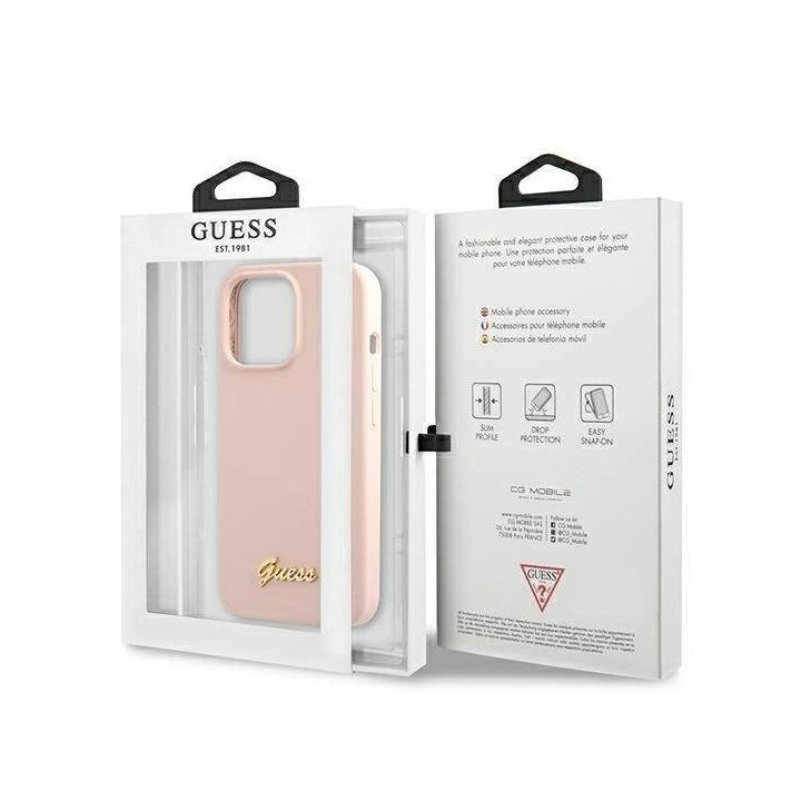 Guess GUHMP13XLSLMGLP iPhone 13 Pro Max 6.7 light pink/light pink deklas Silikoninis Script Gold Logo Magsafe
