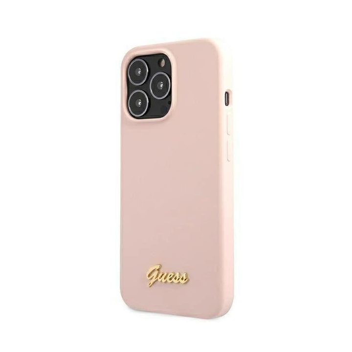 Guess GUHMP13XLSLMGLP iPhone 13 Pro Max 6.7 light pink/light pink deklas Silikoninis Script Gold Logo Magsafe