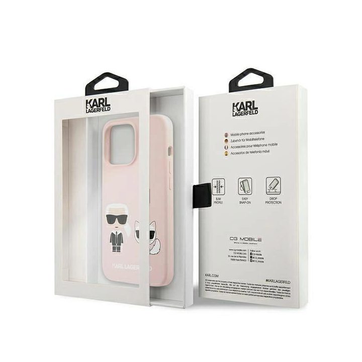 Karl Lagerfeld KLHMP13LSSKCI iPhone 13 Pro / 13 6.1 deklas šviesiai rožinis silikoninis Ikonik Karl & Choupette Magsafe