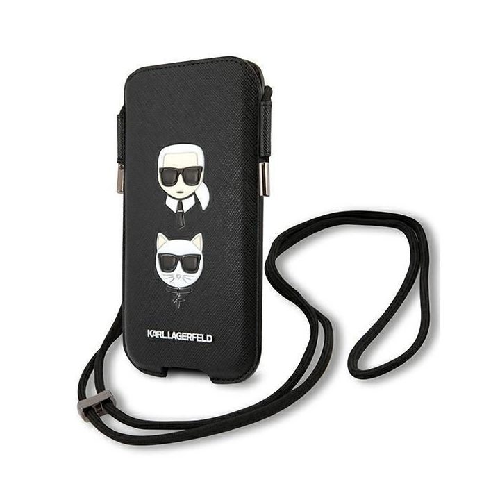 Karl Lagerfeld Torebka KLHCP12MOPHKCK 6.1 Juodos spalvos/black deklas Saffiano Ikonik Karl&Choupette Head