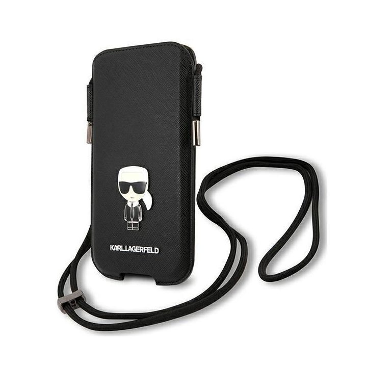 Karl Lagerfeld Torebka KLHCP12MOPHKMK 6,1 Juodos spalvos/juodas deklas Saffiano Ikonik Karl's