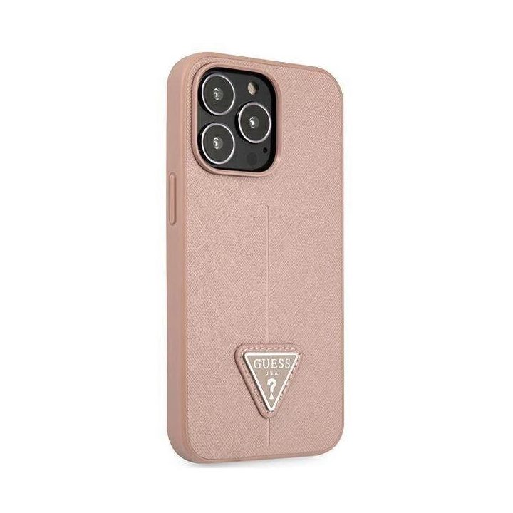 Guess GUHCP13LPSATLP iPhone 13 Pro / 13 6,1 rožinės/rožinės spalvos deklas SaffianoTriangle Logo