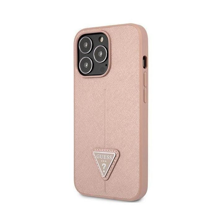 Guess GUHCP13LPSATLP iPhone 13 Pro / 13 6,1 rožinės/rožinės spalvos deklas SaffianoTriangle Logo