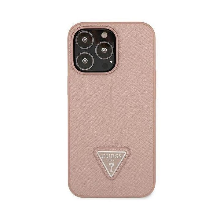 Guess GUHCP13LPSATLP iPhone 13 Pro / 13 6,1 rožinės/rožinės spalvos deklas SaffianoTriangle Logo