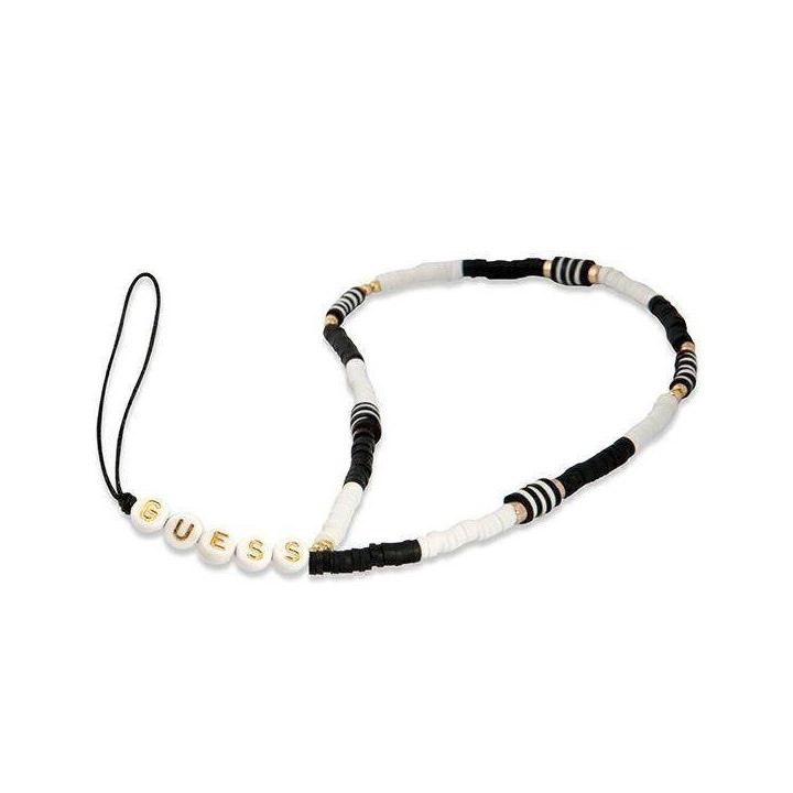 Guess pakabukas GUSTBCKH Telefono dirželis juoda balta Heishi Beads