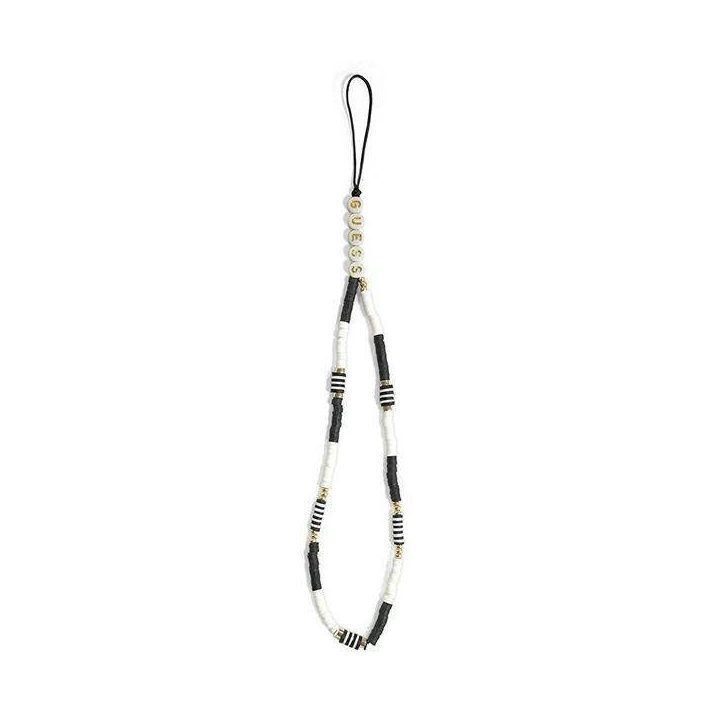 Guess pakabukas GUSTBCKH Telefono dirželis juoda balta Heishi Beads