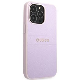 Guess GUHCP13LPSASBPU iPhone 13 Pro / 13 6,1 violetinė/violetinė Saffiano karštas antspaudas ir metalinis logotipas