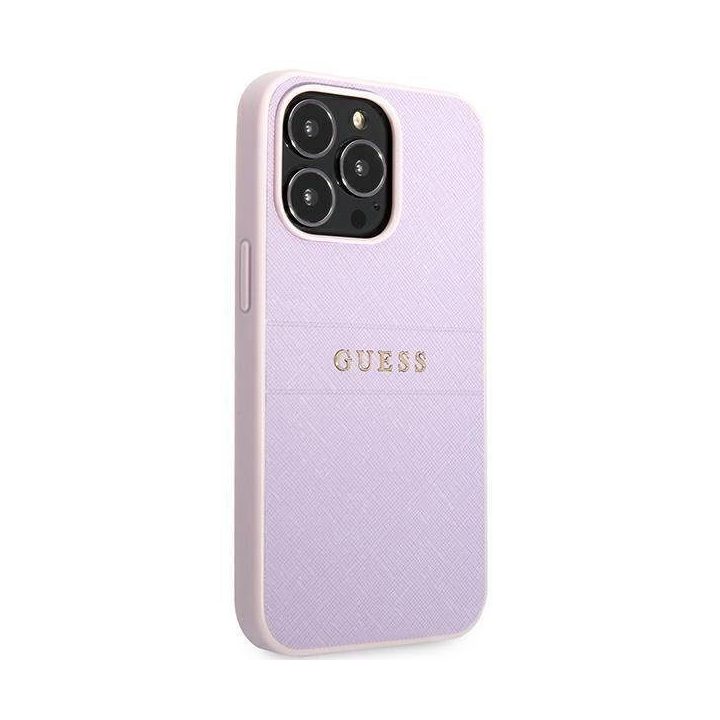 Guess GUHCP13LPSASBPU iPhone 13 Pro / 13 6,1 violetinė/violetinė Saffiano karštas antspaudas ir metalinis logotipas