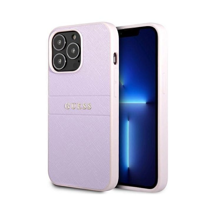 Guess GUHCP13LPSASBPU iPhone 13 Pro / 13 6,1 violetinė/violetinė Saffiano karštas antspaudas ir metalinis logotipas