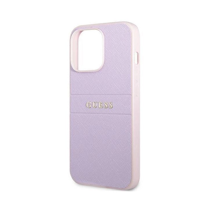 Guess GUHCP13LPSASBPU iPhone 13 Pro / 13 6,1 violetinė/violetinė Saffiano karštas antspaudas ir metalinis logotipas
