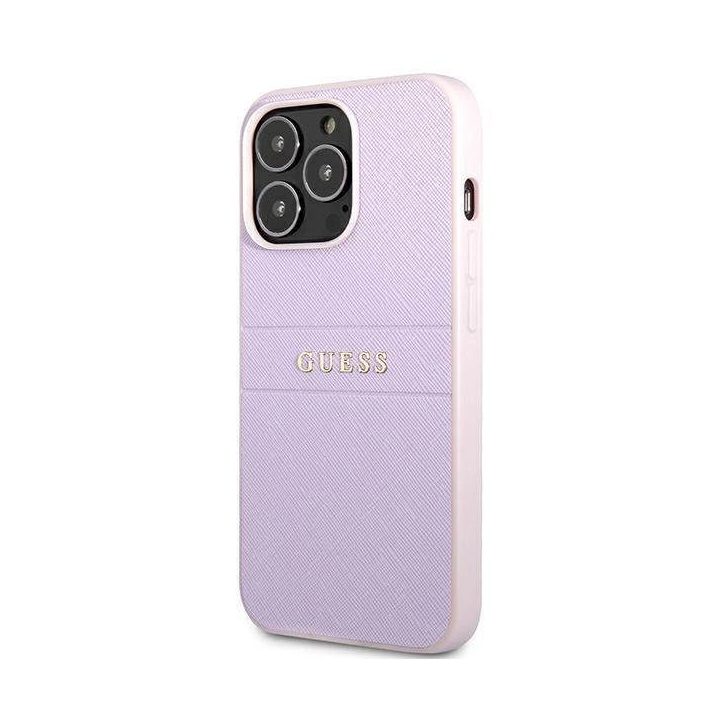 Guess GUHCP13LPSASBPU iPhone 13 Pro / 13 6,1 violetinė/violetinė Saffiano karštas antspaudas ir metalinis logotipas