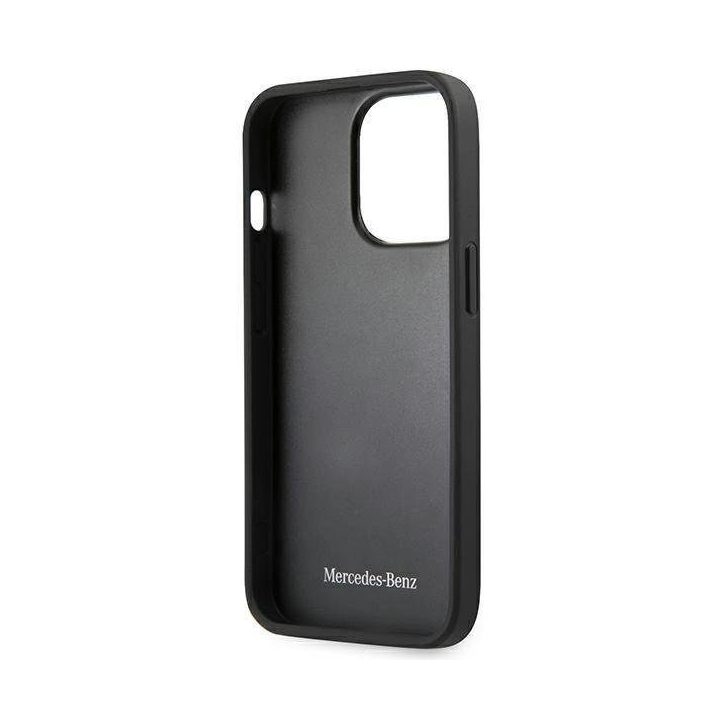 Mercedes MEHCP13LMBLBK iPhone 13 Pro / 13 6,1 juodas/juodas deklas Odinis tinklelis su metaliniu logotipu