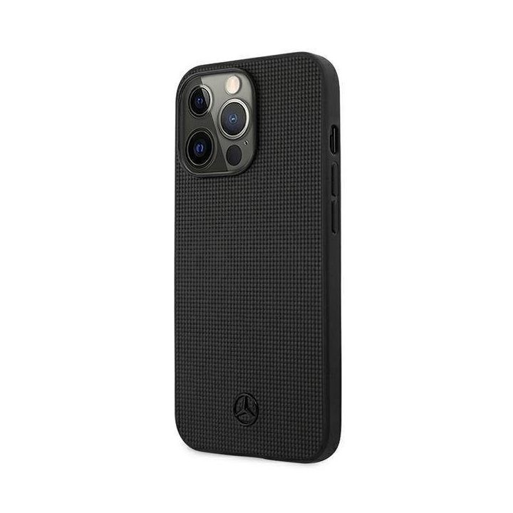 Mercedes MEHCP13LMBLBK iPhone 13 Pro / 13 6,1 juodas/juodas deklas Odinis tinklelis su metaliniu logotipu