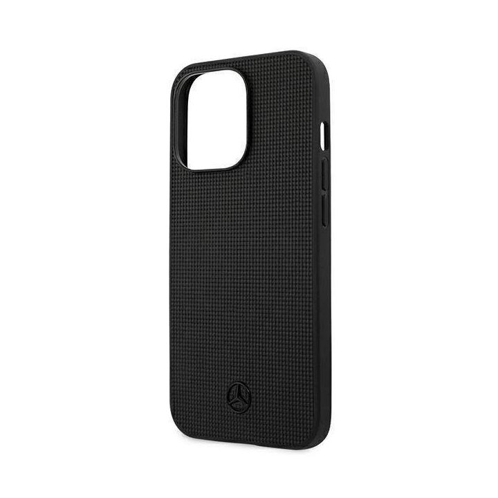 Mercedes MEHCP13LMBLBK iPhone 13 Pro / 13 6,1 juodas/juodas deklas Odinis tinklelis su metaliniu logotipu