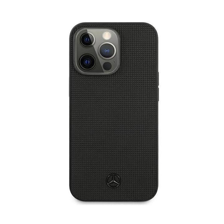 Mercedes MEHCP13LMBLBK iPhone 13 Pro / 13 6,1 juodas/juodas deklas Odinis tinklelis su metaliniu logotipu