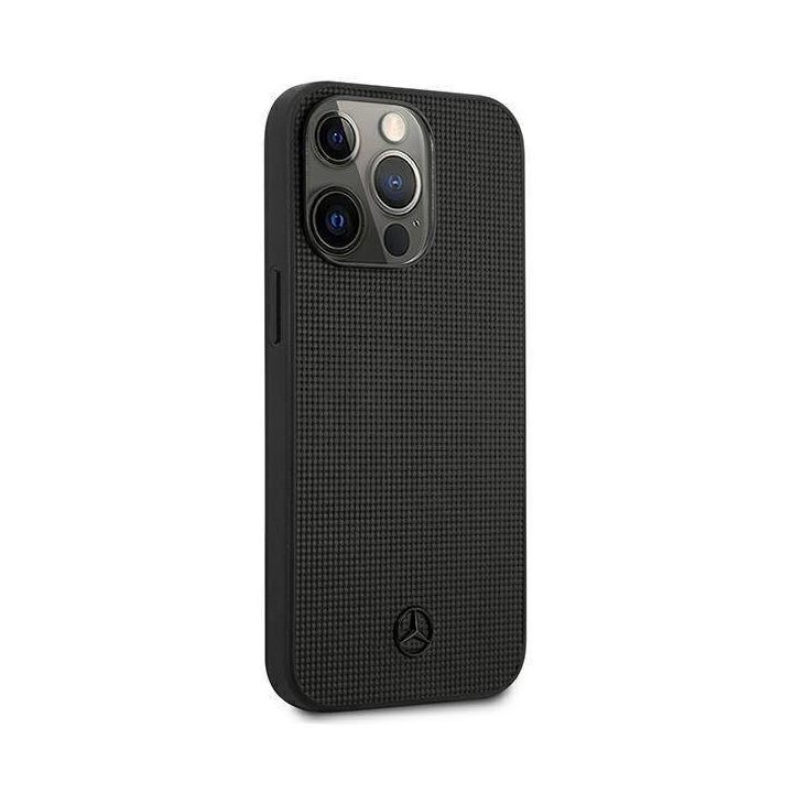 Mercedes MEHCP13LMBLBK iPhone 13 Pro / 13 6,1 juodas/juodas deklas Odinis tinklelis su metaliniu logotipu