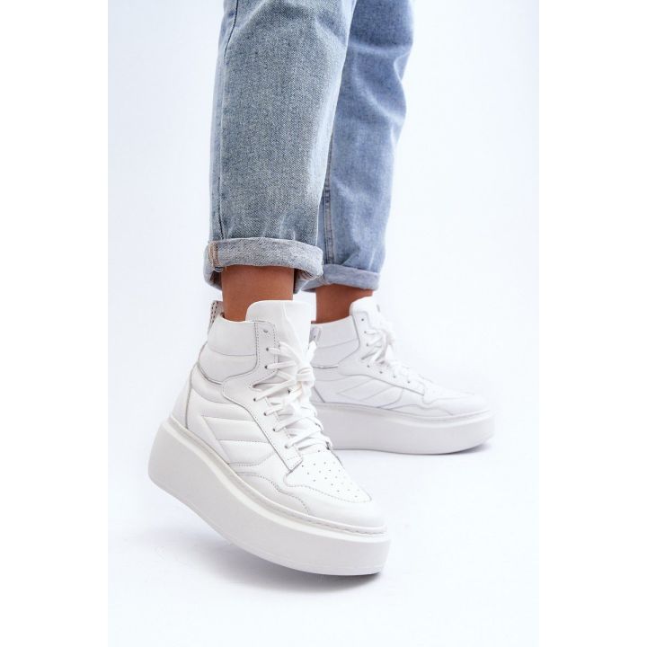 Zazoo 3392/X Moterų odiniai platforminiai sportiniai bateliai White