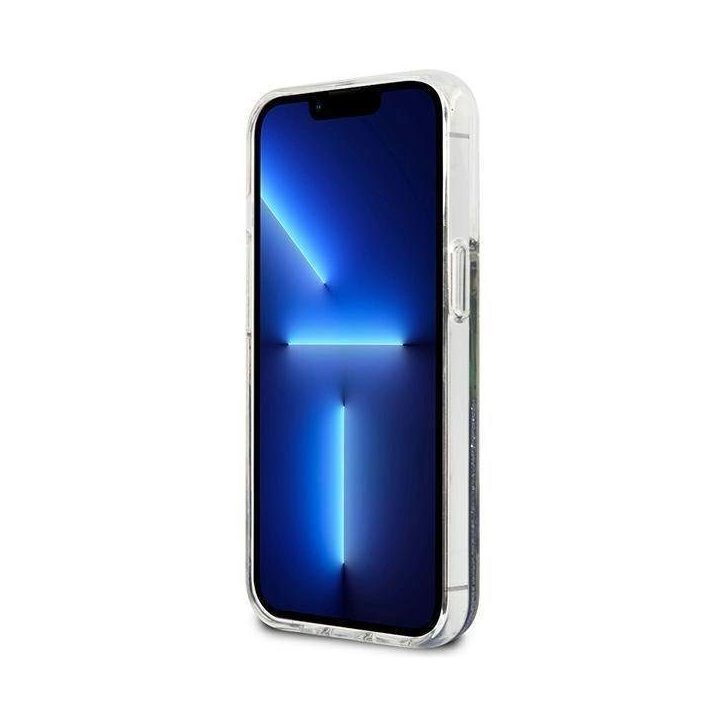 Guess GUHCP13LLFLSB iPhone 13 Pro / 13 6,1 mėlynos/mėlynos spalvos deklas Flower Liquid Glitter