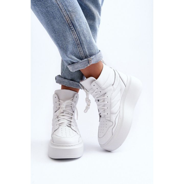 Zazoo 3392/X Moterų odiniai platforminiai sportiniai bateliai White