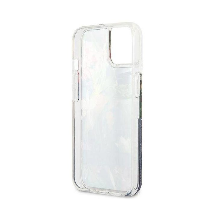 Guess GUHCP13SLFLSB iPhone 13 mini 5,4 mėlynos/mėlynos spalvos deklas Flower Liquid Glitter