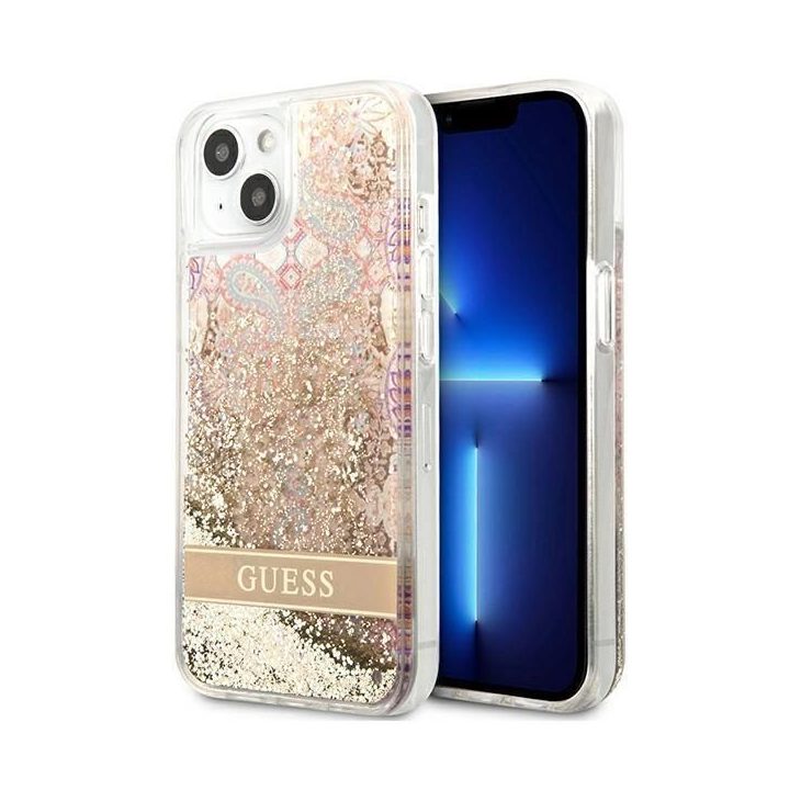 Guess GUHCP13SLFLSD iPhone 13 mini 5,4 aukso/aukso spalvos deklas Paisley Liquid Glitter