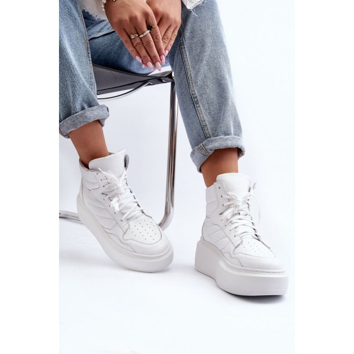 Zazoo 3392/X Moterų odiniai platforminiai sportiniai bateliai White