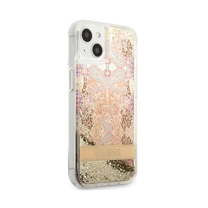Guess GUHCP13SLFLSD iPhone 13 mini 5,4 aukso/aukso spalvos deklas Paisley Liquid Glitter