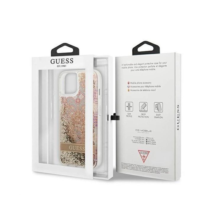 Guess GUHCP13SLFLSD iPhone 13 mini 5,4 aukso/aukso spalvos deklas Paisley Liquid Glitter