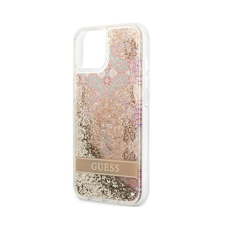 Guess GUHCP13SLFLSD iPhone 13 mini 5,4 aukso/aukso spalvos deklas Paisley Liquid Glitter