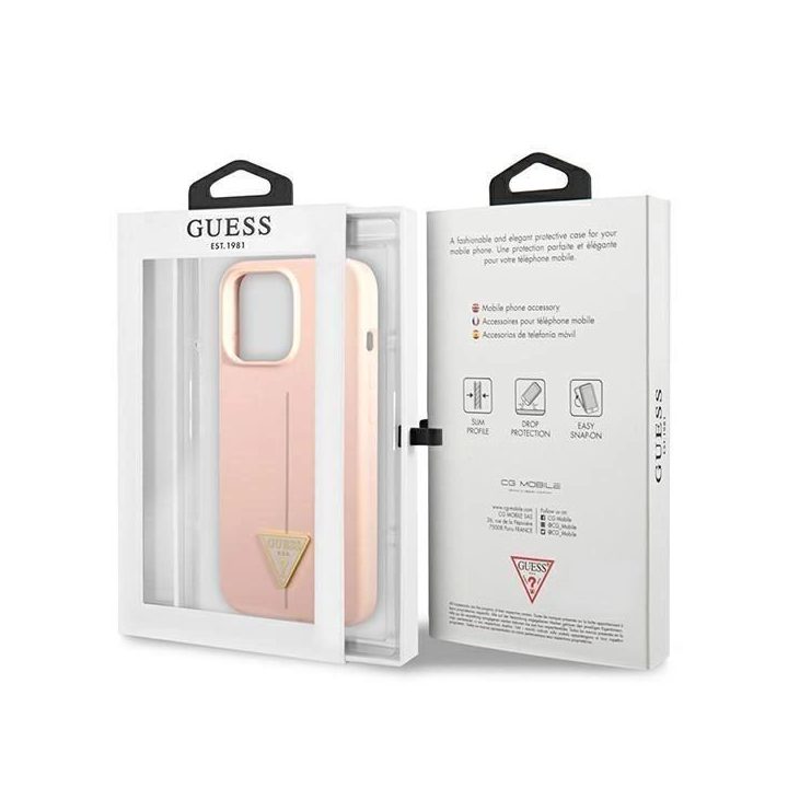Guess GUHCP13XSLTGP iPhone 13 Pro Max 6,7 rožinės/rožinės spalvos deklas Silikoninis trikampis