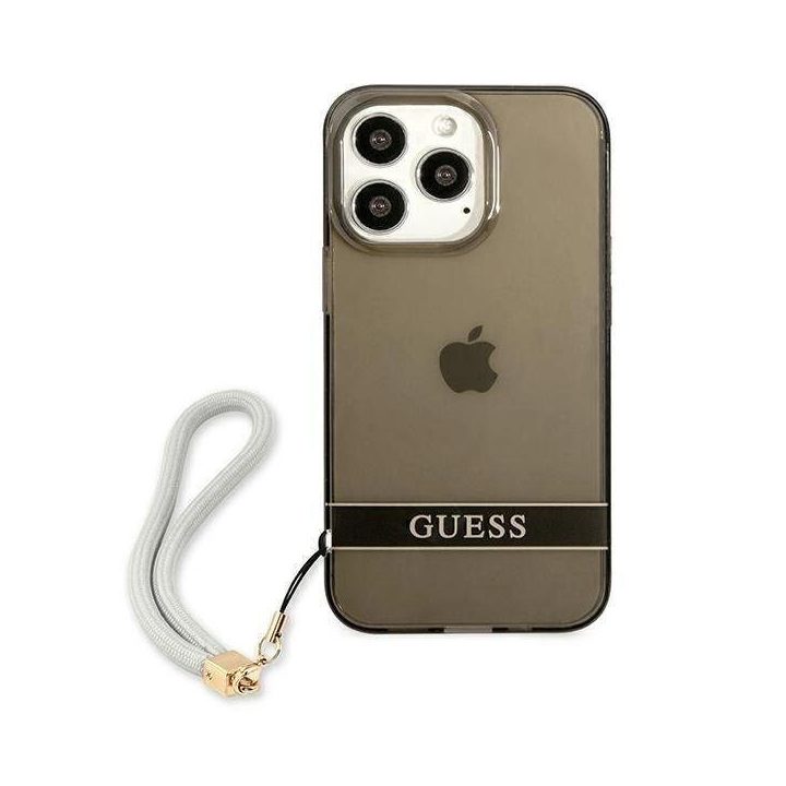 Guess GUHCP13LHTSGSK iPhone 13 Pro / 13 6,1 juodos/juodos spalvos deklas Translucent Stap