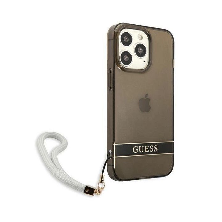 Guess GUHCP13LHTSGSK iPhone 13 Pro / 13 6,1 juodos/juodos spalvos deklas Translucent Stap