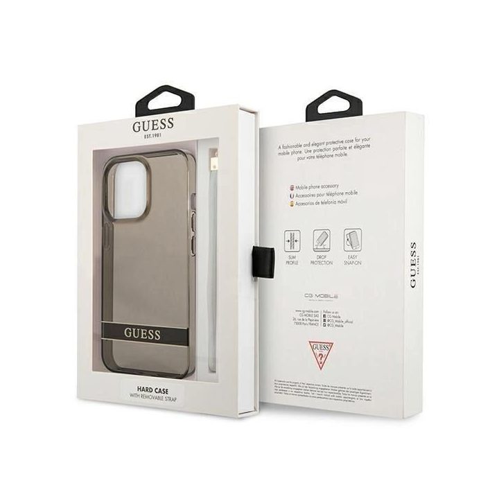 Guess GUHCP13LHTSGSK iPhone 13 Pro / 13 6,1 juodos/juodos spalvos deklas Translucent Stap