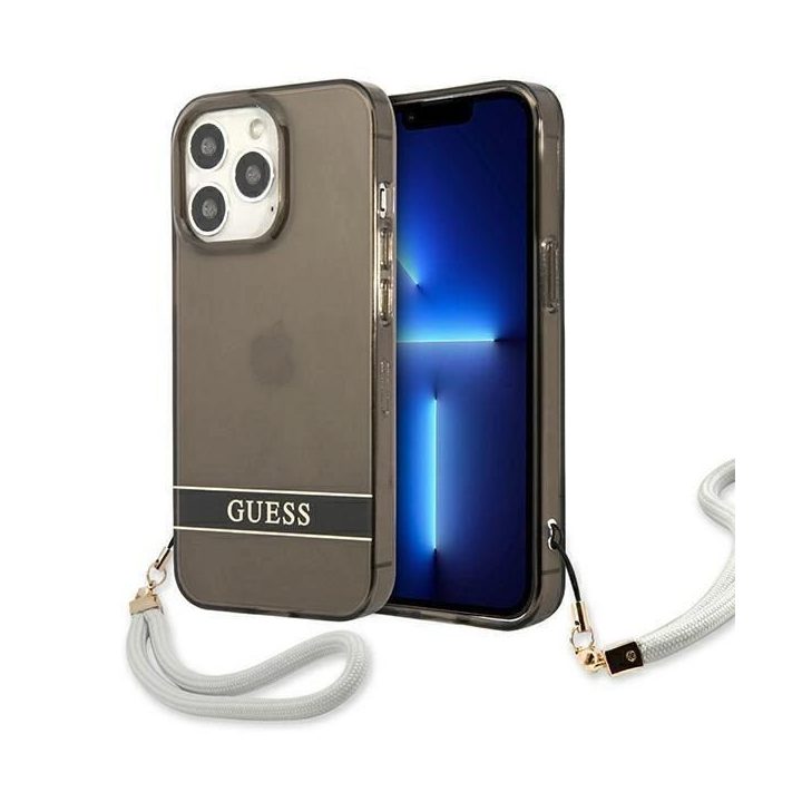 Guess GUHCP13LHTSGSK iPhone 13 Pro / 13 6,1 juodos/juodos spalvos deklas Translucent Stap