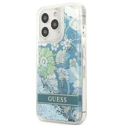 Guess GUHCP13LLFLSN iPhone 13 Pro / 13 6,1 , žalias/žalias deklas Flower Liquid Glitter