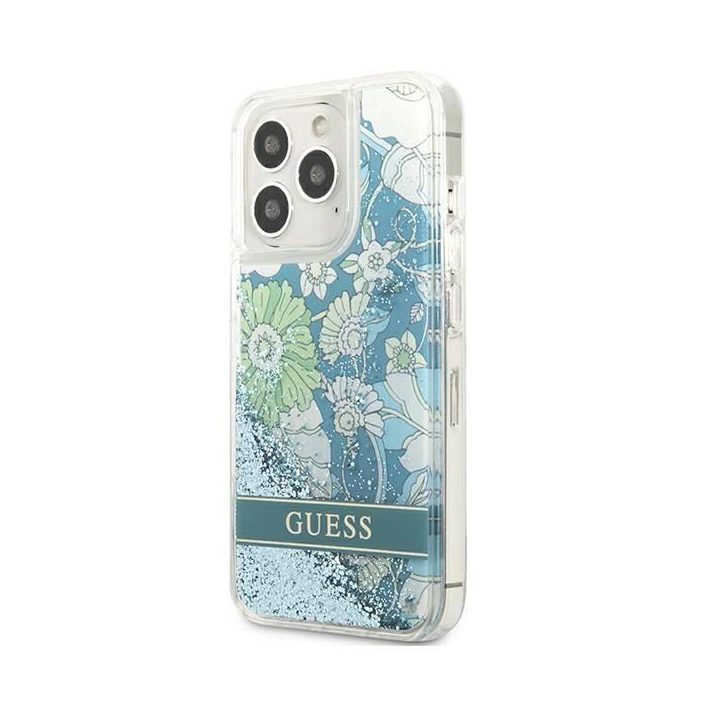 Guess GUHCP13LLFLSN iPhone 13 Pro / 13 6,1 , žalias/žalias deklas Flower Liquid Glitter