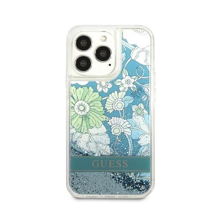 Guess GUHCP13LLFLSN iPhone 13 Pro / 13 6,1 , žalias/žalias deklas Flower Liquid Glitter
