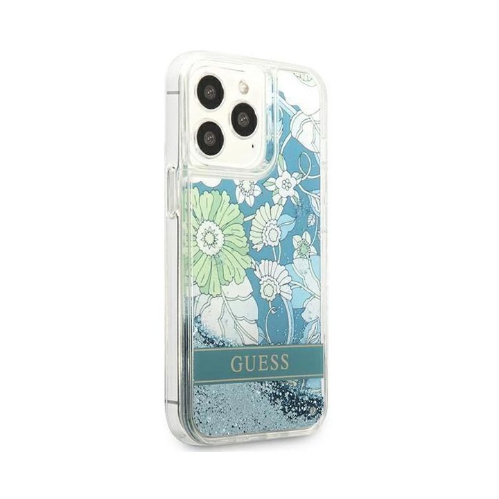 Guess GUHCP13LLFLSN iPhone 13 Pro / 13 6,1 , žalias/žalias deklas Flower Liquid Glitter