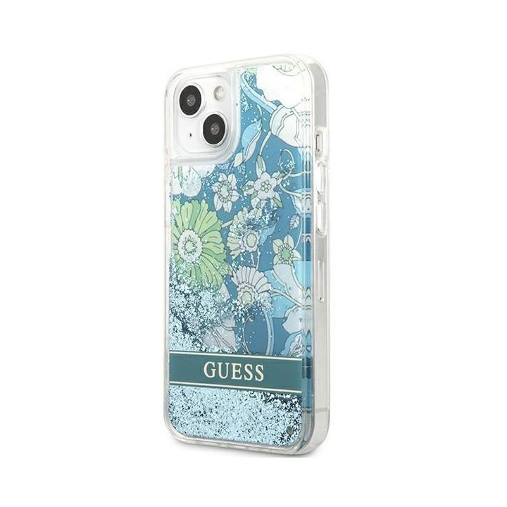 Guess GUHCP13SLFLSN iPhone 13 mini 5,4 , žalias/žalias deklas Flower Liquid Glitter