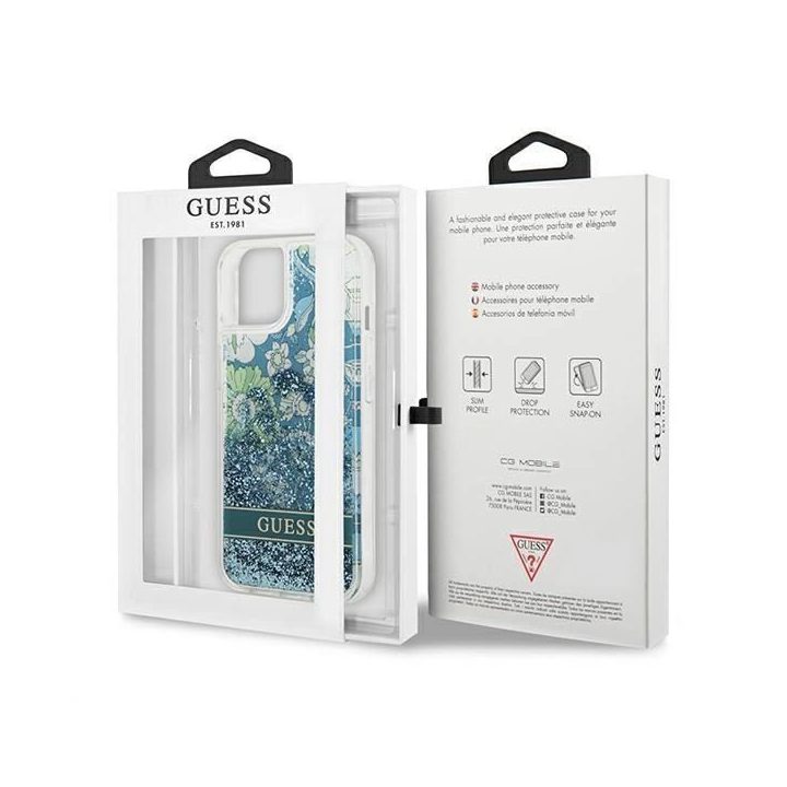 Guess GUHCP13SLFLSN iPhone 13 mini 5,4 , žalias/žalias deklas Flower Liquid Glitter